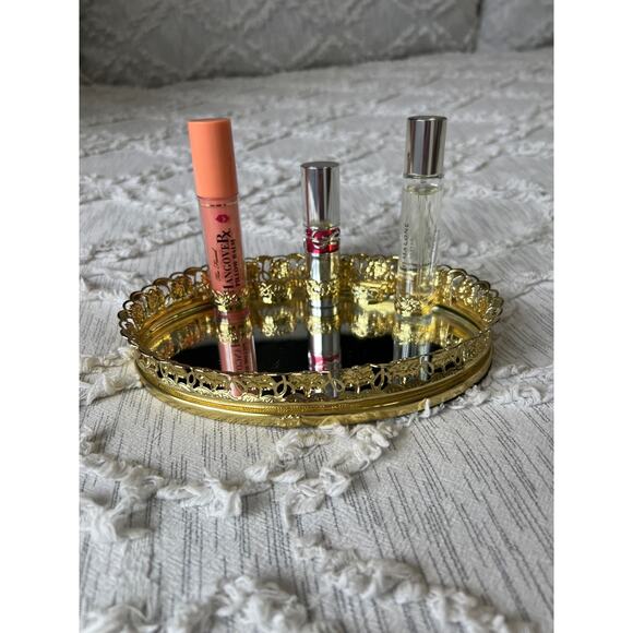 Vintage Mirrored Gold Tone Vanity Tray Lipstick Makeup Tray - Picture 5 of 10